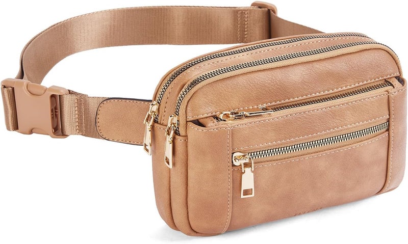 Telena Fanny Packs for Women Cross Body Bag Leather Belt Bag Fashionable Waist Bag with Adjustable Strap Camel Brown - Image 1